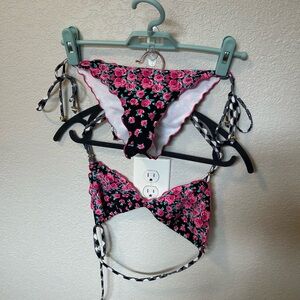 Floral Pink and Black Women’s Bikini Set